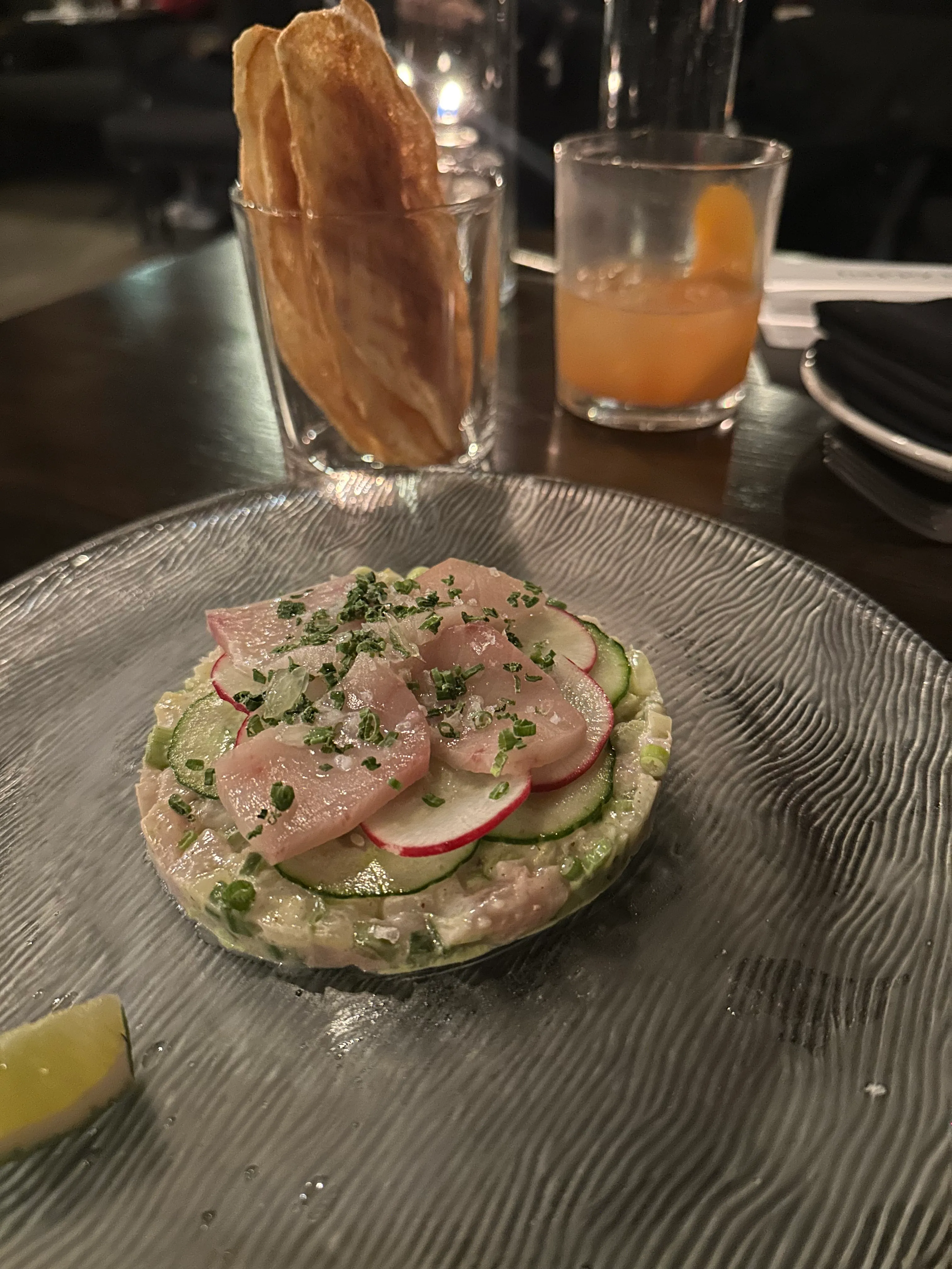 The hamachi ceviche plate at Fifth + Taylor