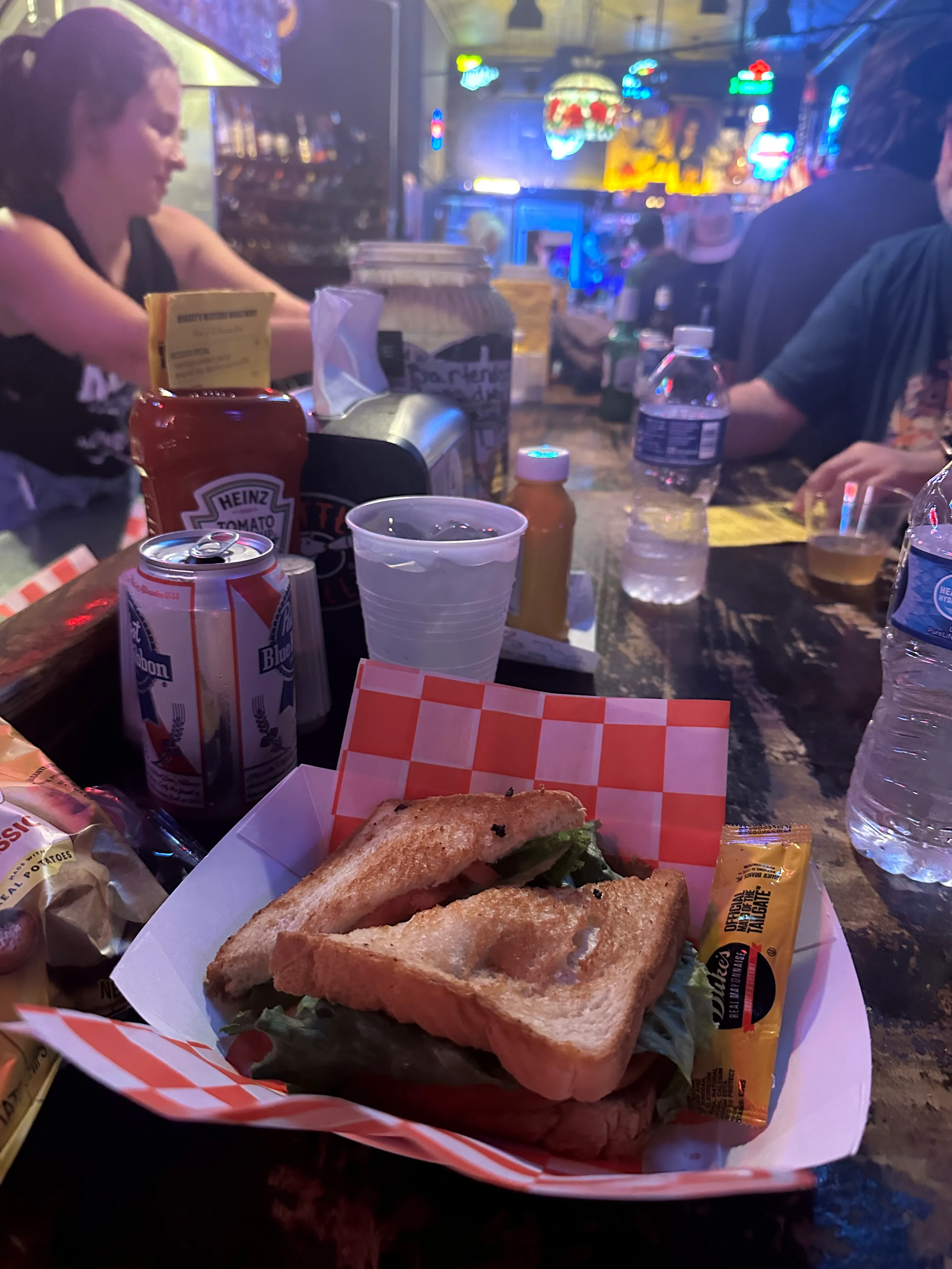 The Recession Special: fried bologna sandwich, chips and an ice-cold Busch Light